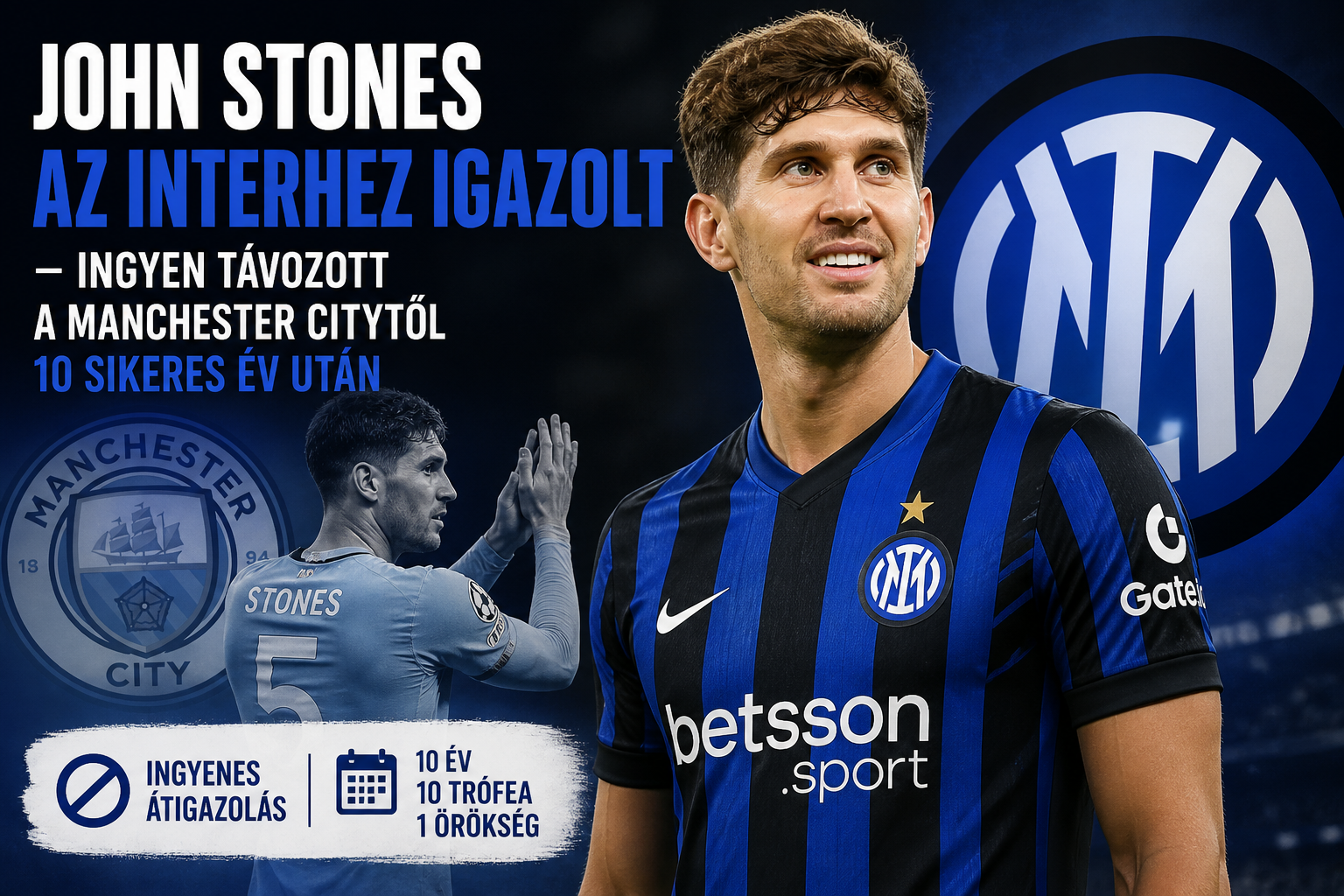 Hivatalos: John Stones az Interhez igazolt – ingyen távozott a Manchester Citytől 10 sikeres év után