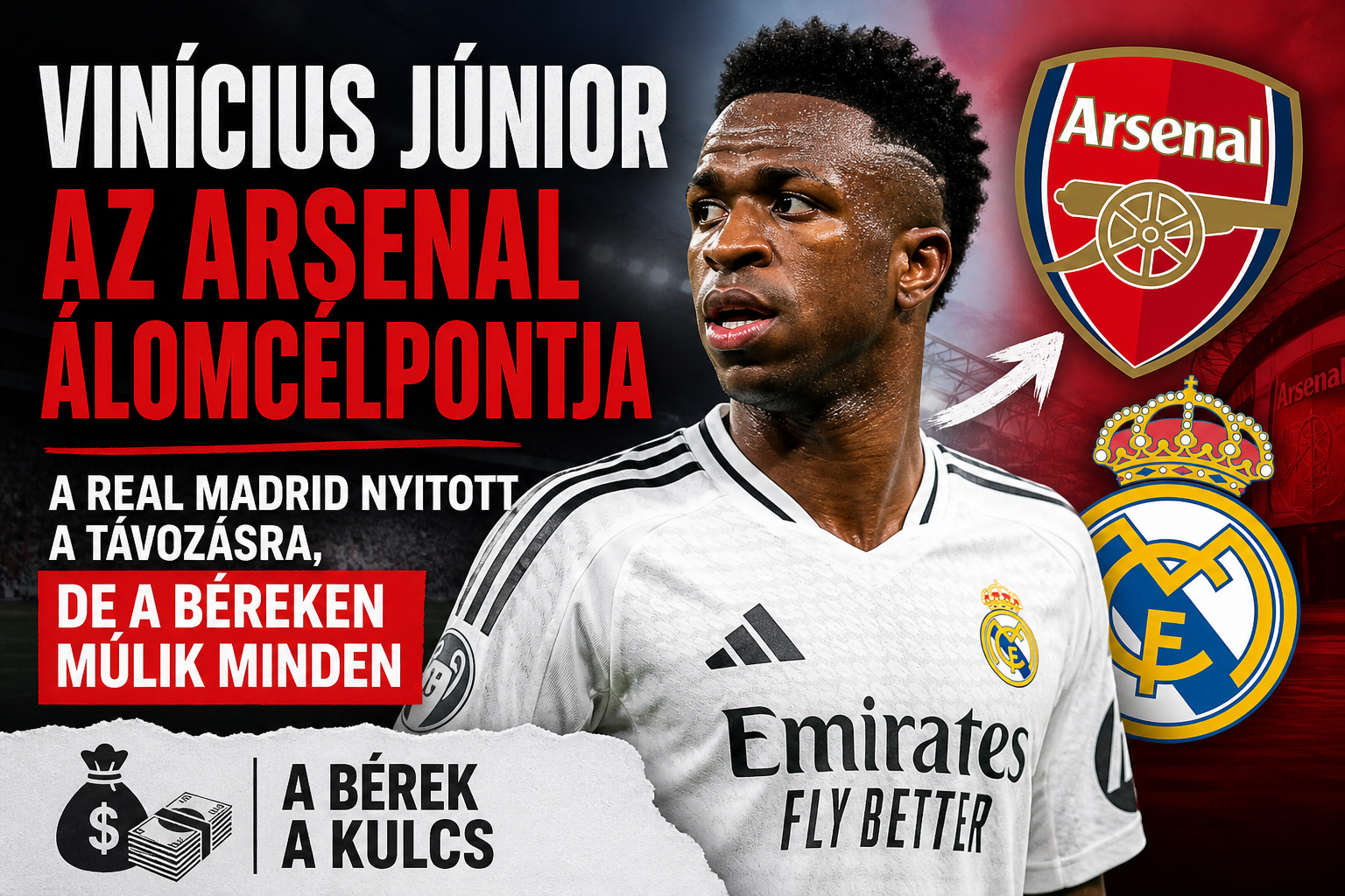Vinícius Júnior az Arsenal álomcélpontja – a Real Madrid nyitott a távozásra, de a béreken múlik minden