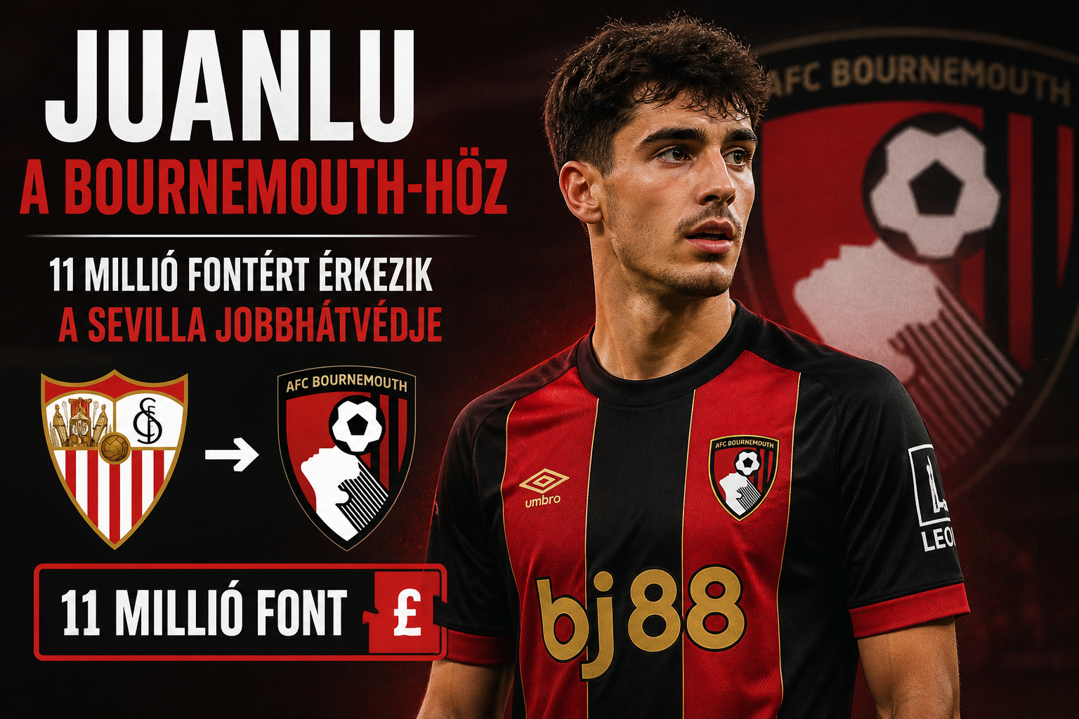 Juanlu a Bournemouth-höz igazol – 11 millió fontért érkezik a Sevilla jobbhátvédje
