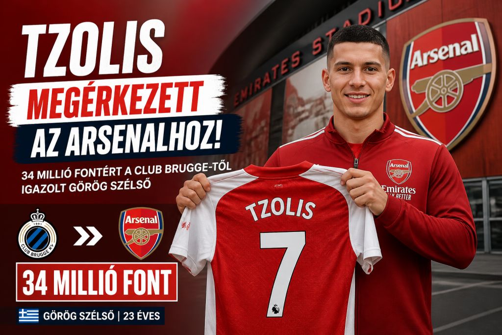 Tzolis megérkezett az Arsenalhoz – 34 millió fontért igazolt a Club Brugge görög szélsője