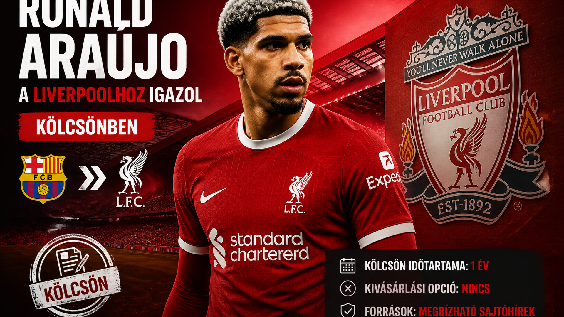 Ronald Araújo a Liverpoolhoz igazol kölcsönben – Konaté pótlása megérkezhet