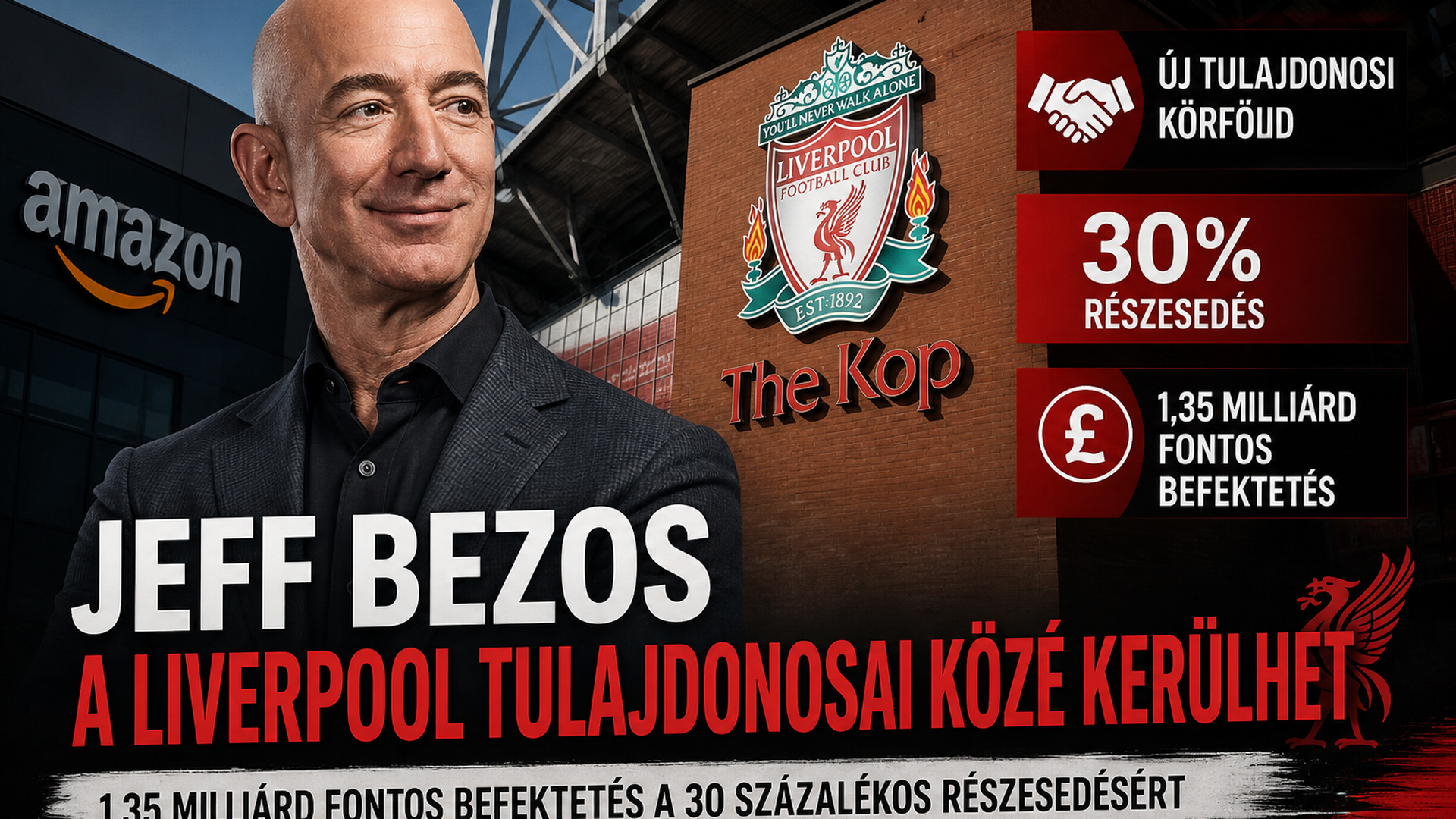 Jeff Bezos a Liverpool tulajdonosai közé kerülhet – 1,35 milliárd fontos befektetés a 30 százalékos részesedésért