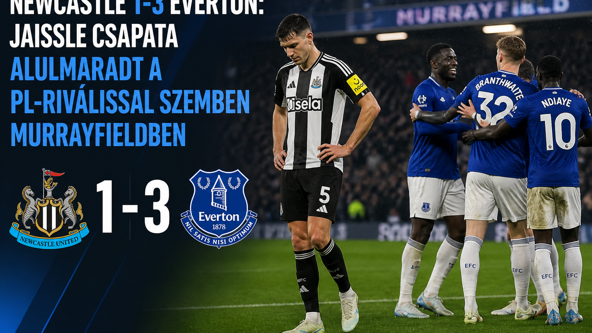 Newcastle 1-3 Everton: Jaissle csapata alulmaradt a PL-riválissal szemben Murrayfieldben