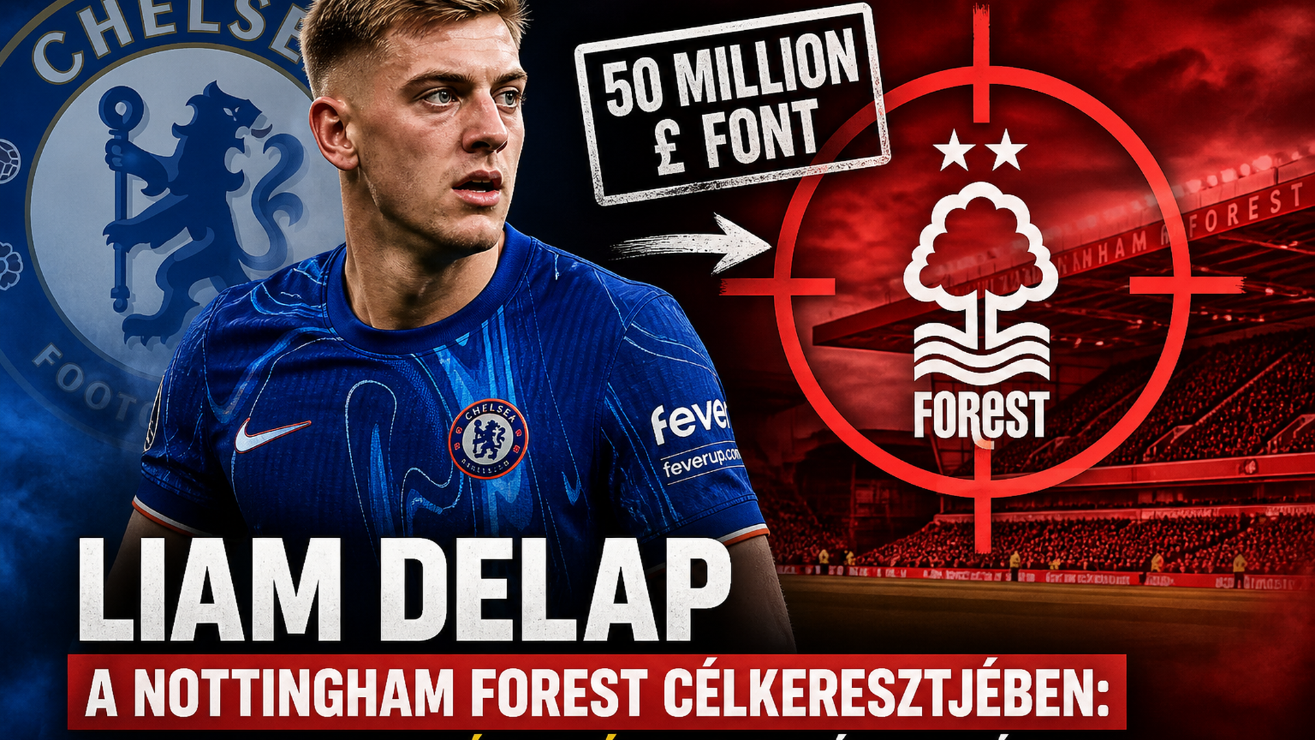 Liam Delap a Nottingham Forest célkeresztjében: a Chelsea 50 millió fontért engedné a csatárt