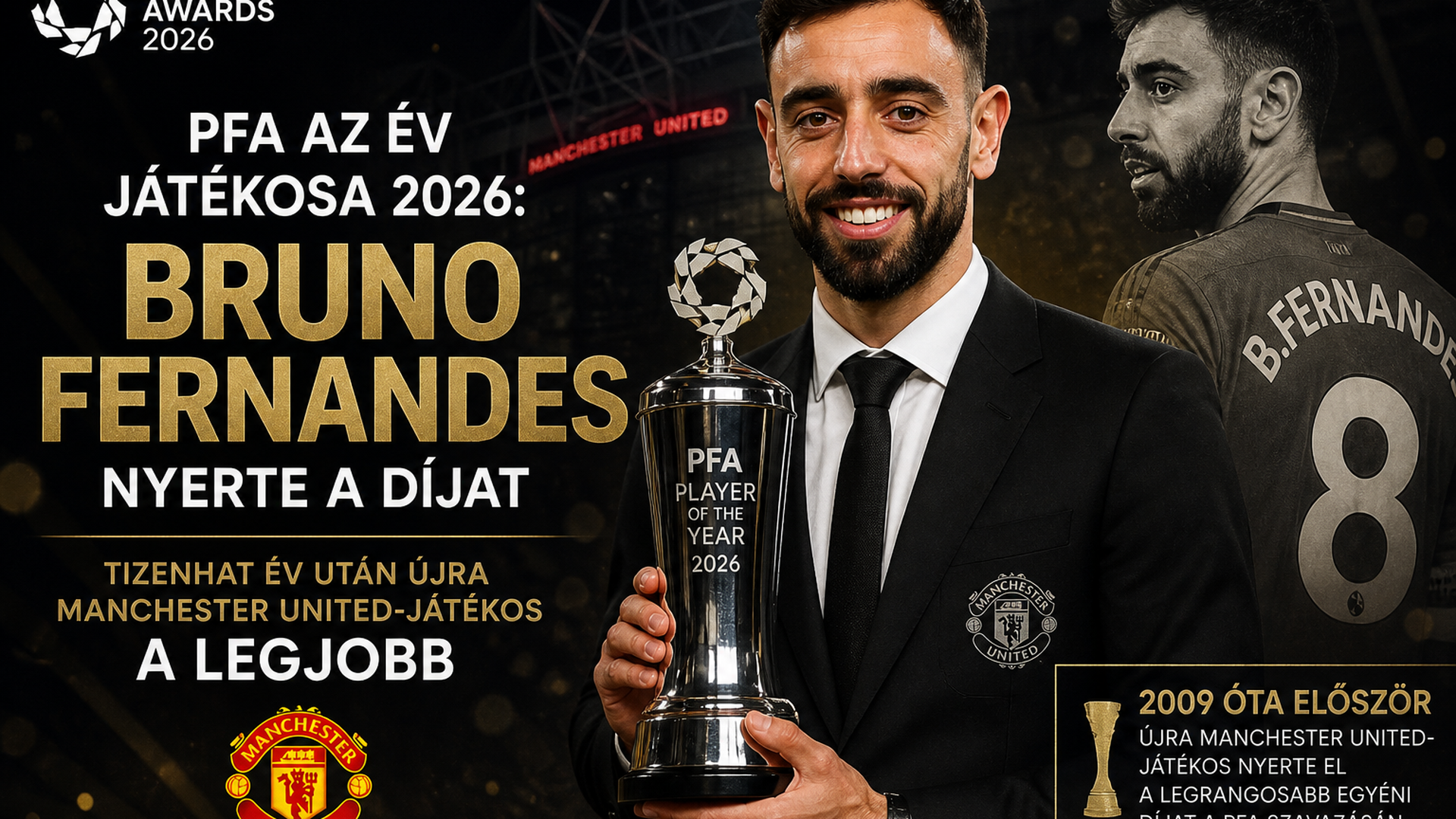 PFA Az Év Játékosa 2026: Bruno Fernandes nyerte a díjat – tizenhat év után újra Manchester United-játékos a legjobb